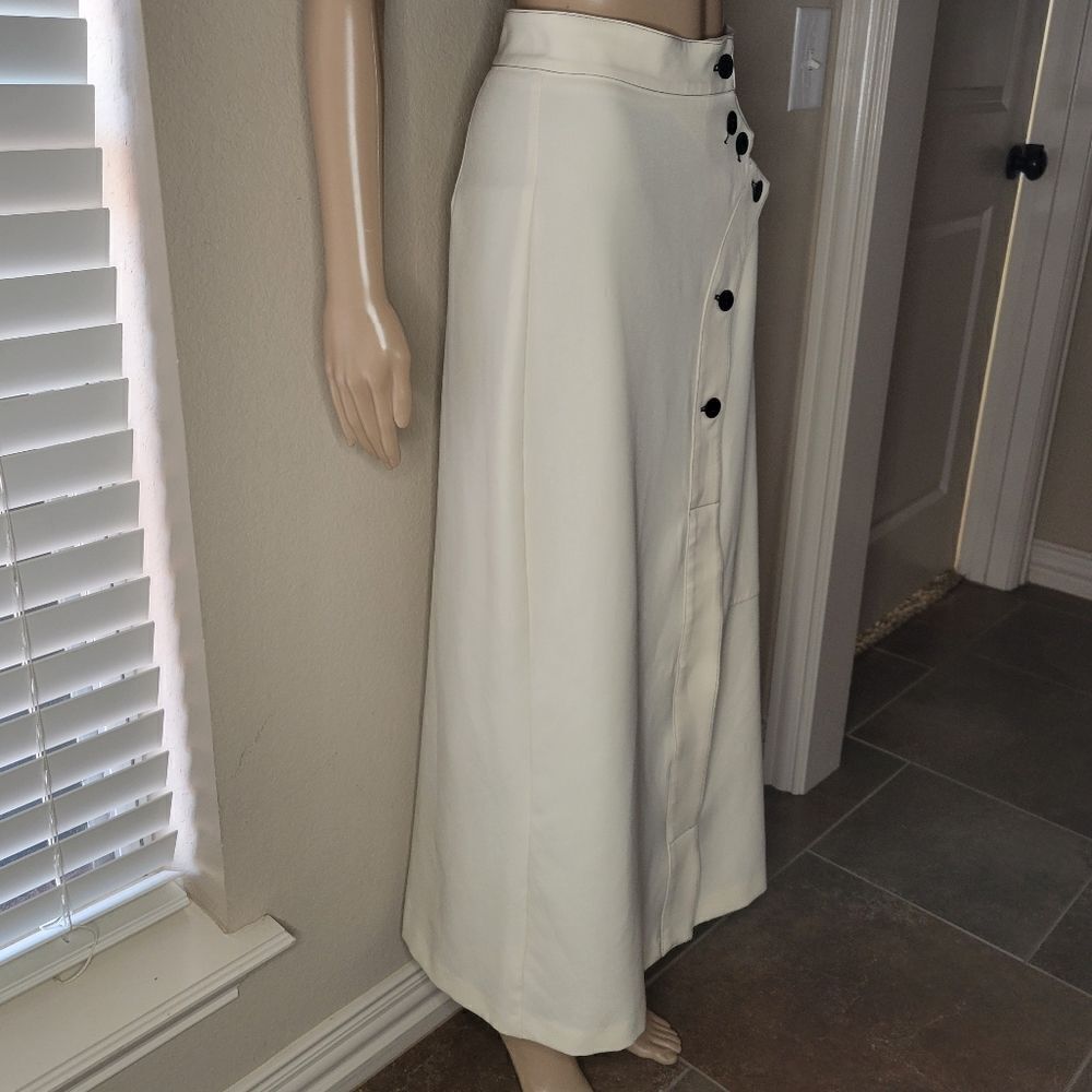 Pashmina Women's Long ivory Skirt Buttons A-LIne Career Maxi Workwear - Picture 4 of 16